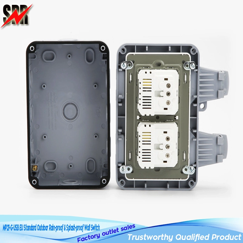 MP21-G-USB EU/UK Standard IP66 Outdoor Rain-Proof & Splash-Proof 2 Gang Junction Box for Wall Switch and Socket