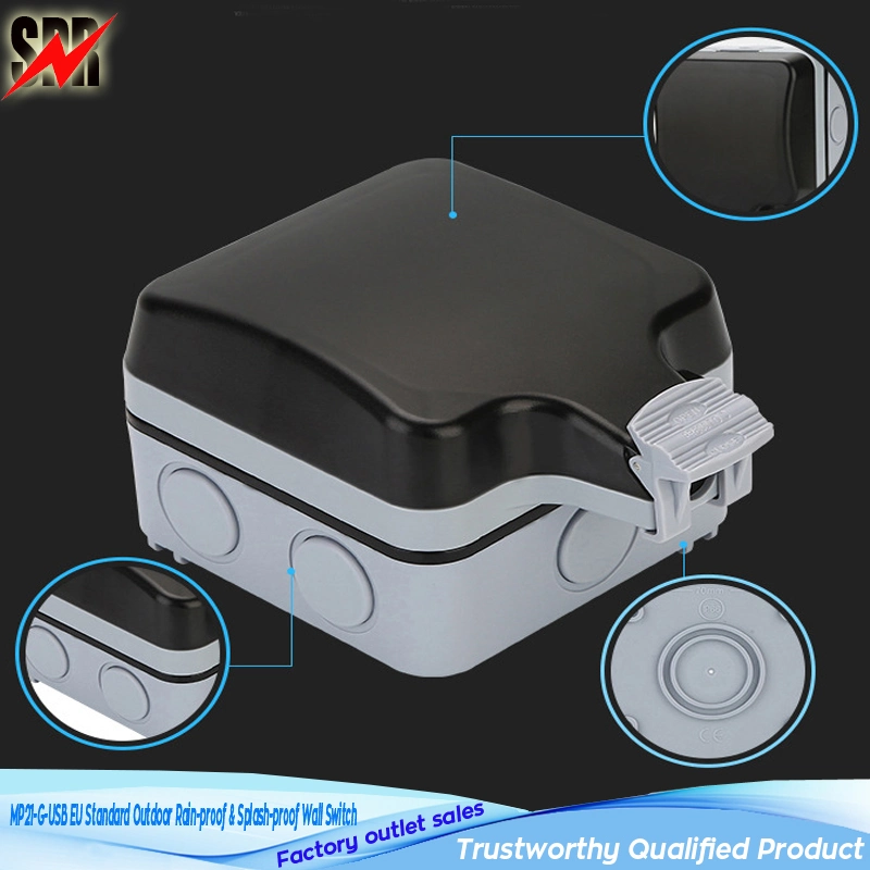 MP21-G-USB EU/UK Standard IP66 Outdoor Rain-Proof & Splash-Proof 2 Gang Junction Box for Wall Switch and Socket